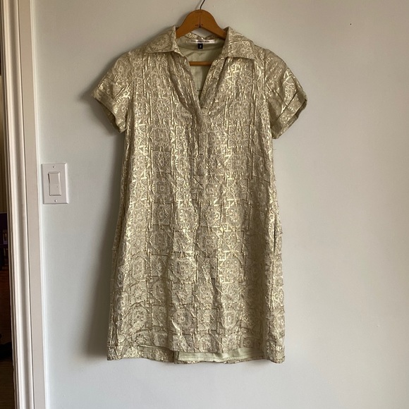Diane von Furstenberg reno gold metallic shirt dress with pockets - Picture 4 of 17